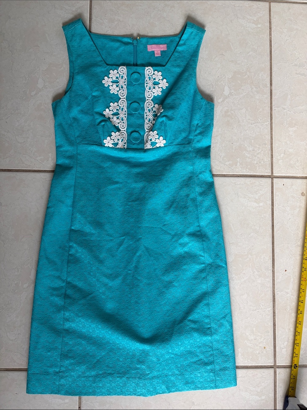 Lilly Pulitzer Turquoise Sleeveless Midi Dress with White Lace Trim new no tag.